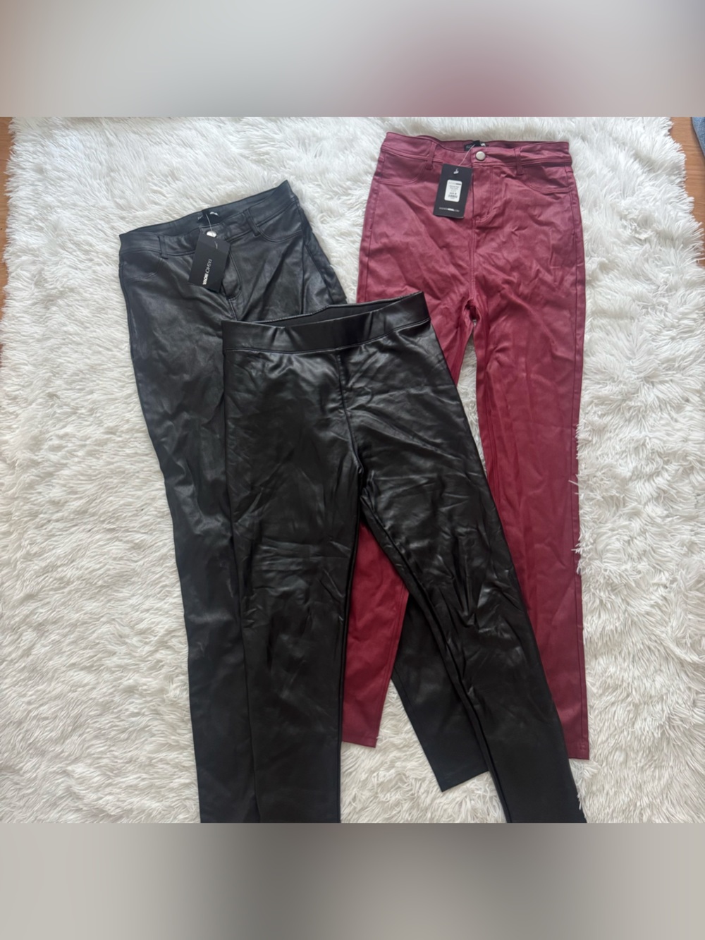 Fashion Nova bundle/lot 3 pair Black and Burgundy Faux Leather pants/Leggings M